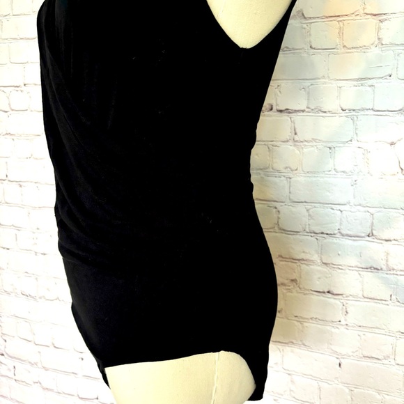 ZALANDO Essentials Black Ruched Sleeveless Faux Wrap Bodysuit--6 - Picture 4 of 15